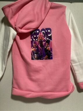 K Pop Kids Pink Hooded Puffer Jacket with White Sleeves XL
